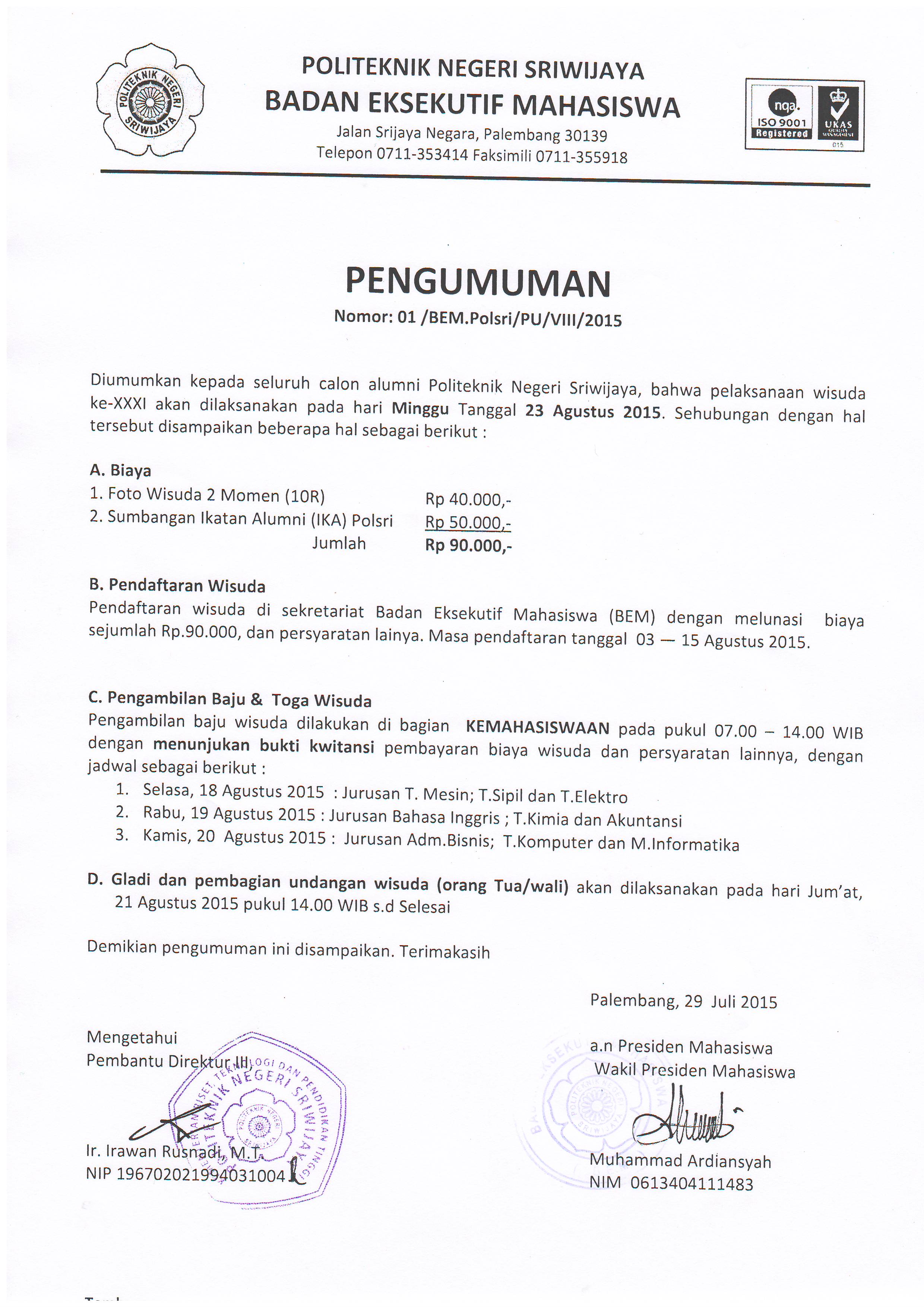 Pendaftaran WISUDA XXXI