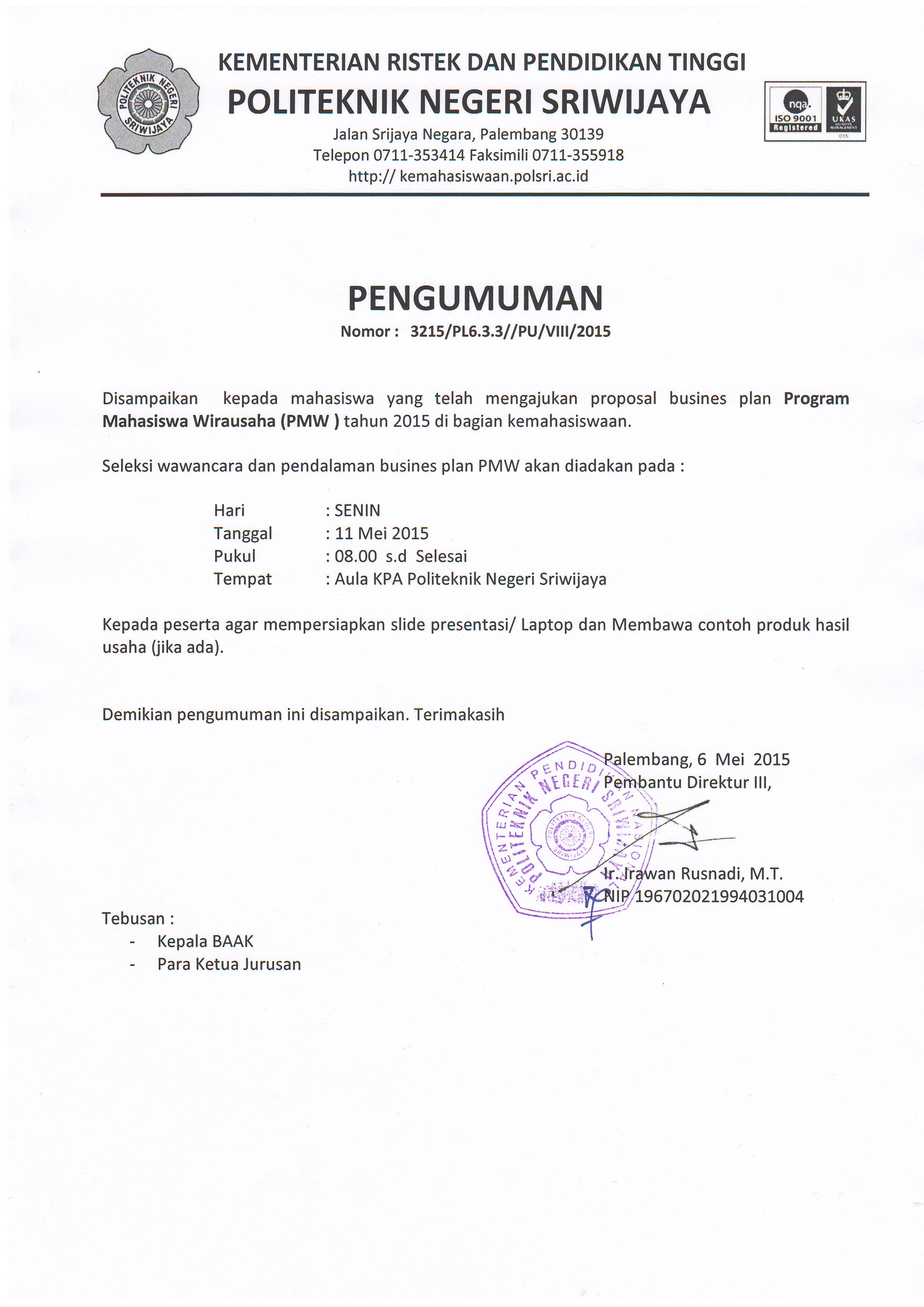 Pengumuman Wawancara PMW