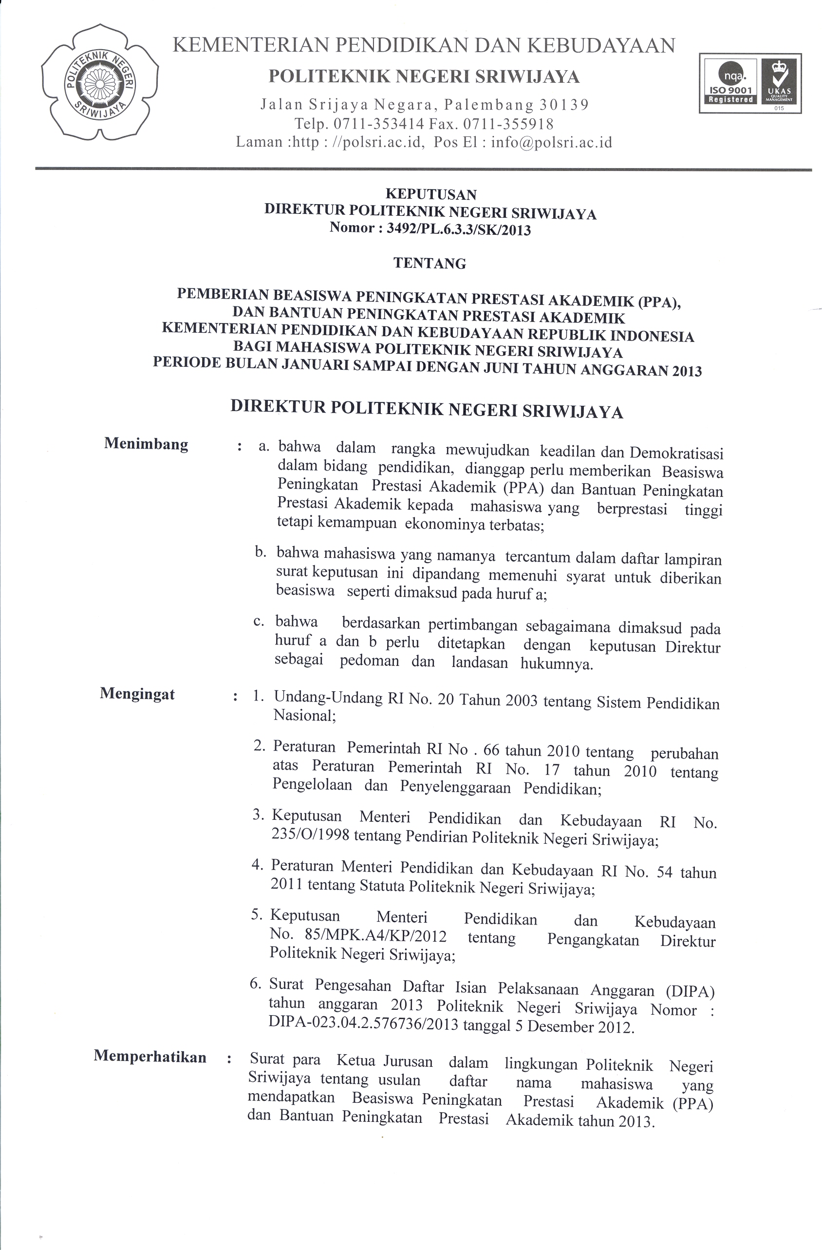 Pengumuman Beasiswa PPA dan Bantuan PPA